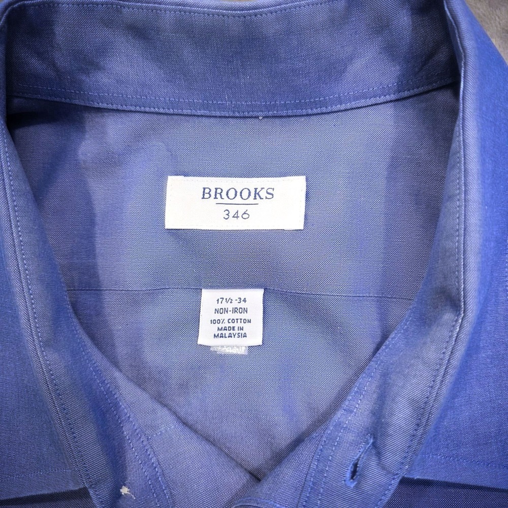 Brooks Brothers 346 Men's Dress Shirt Size 17.5 Blue Long Sleeve - Picture 6 of 9